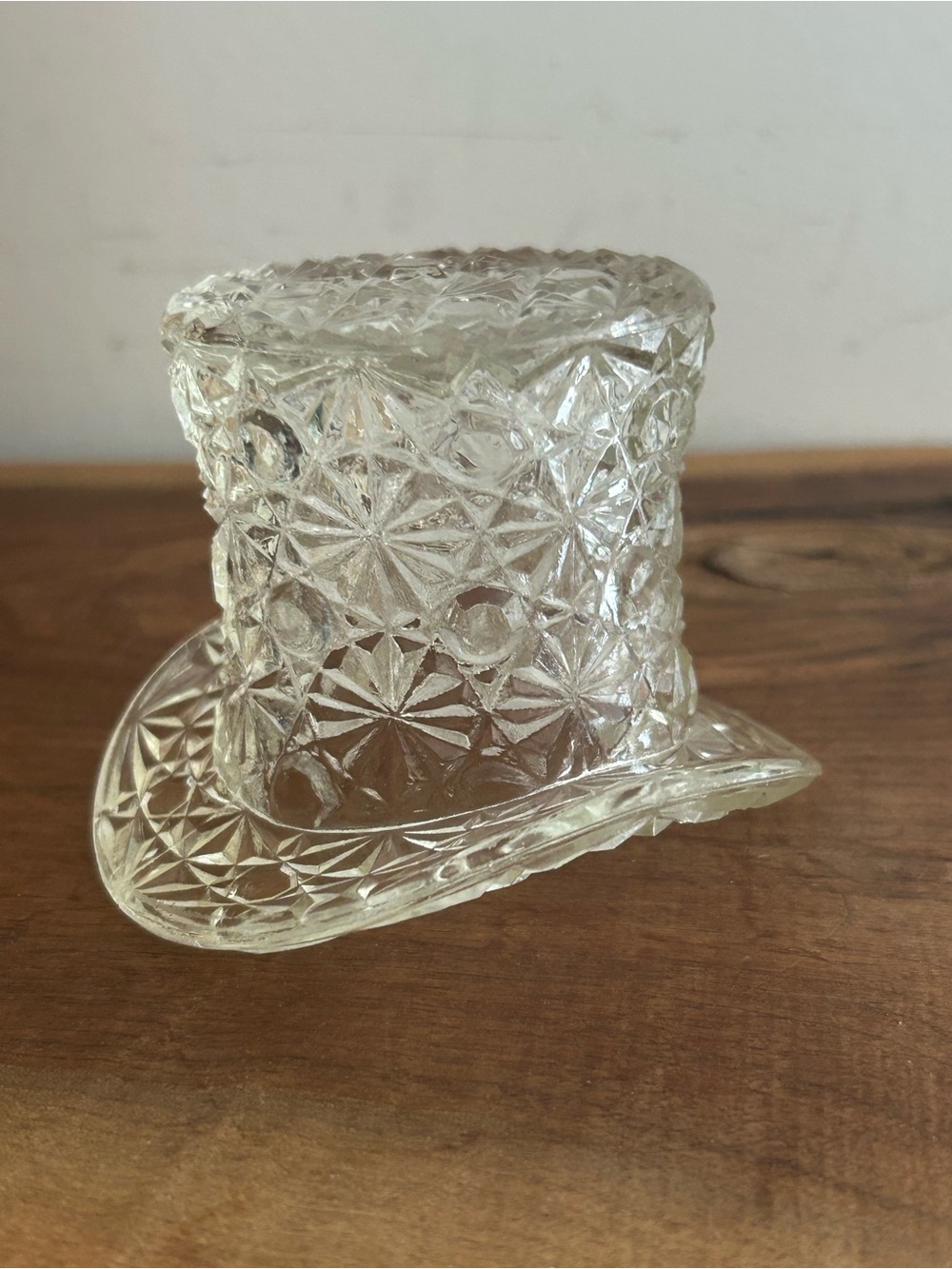 Vintage Clear Glass Daisy & Button Top Hat Starburst toothpick holder trinket